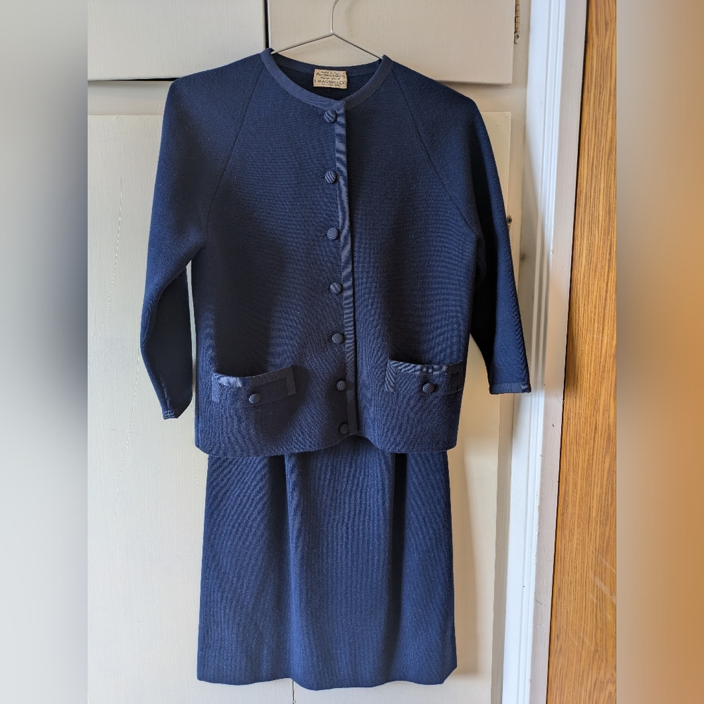 I. Magnin Vintage 60's 100% Wool Sweater Skirt Set Size 10.